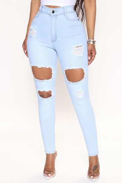 Jeans Ajustados con Detalles Rasgados y Tiro Alto - Image 2