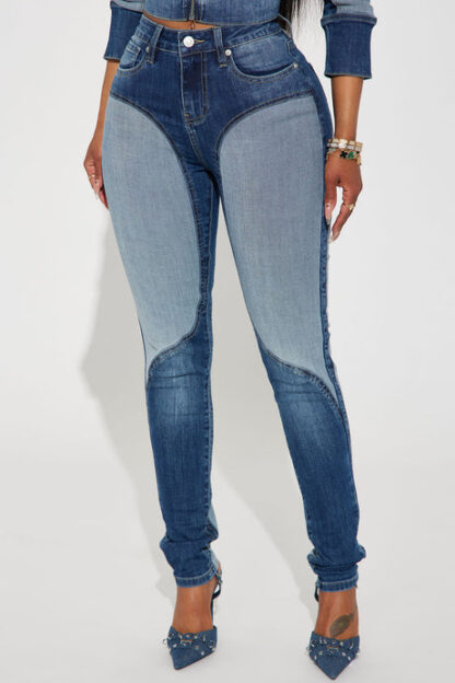 Jeans Moto Skinny de Dos Tonos - Lavado Medio