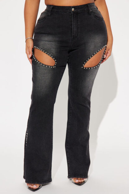 Jeans Bota Ancha con Detalles Brillantes en Lavado Negro - Image 5